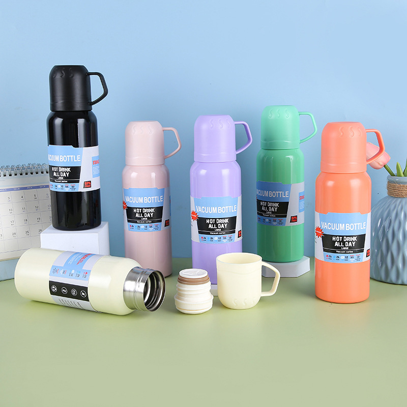 Bộ Bình Giữ Nhiệt 500Ml Tặng Kèm 2 Cốc Nhiều Màu Dễ Thương