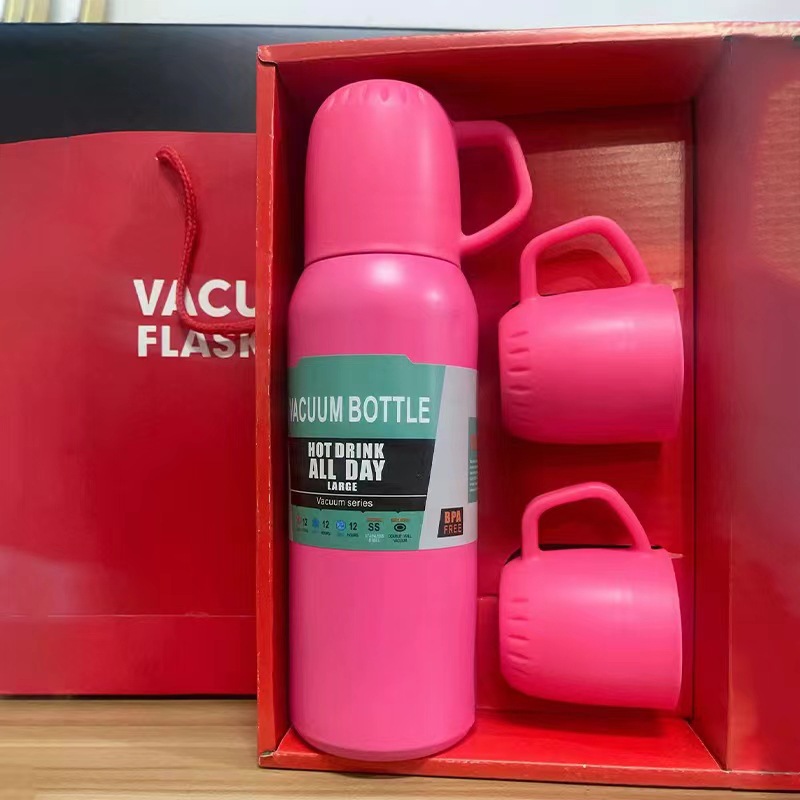 Bộ Bình Giữ Nhiệt 500Ml Tặng Kèm 2 Cốc Nhiều Màu Dễ Thương