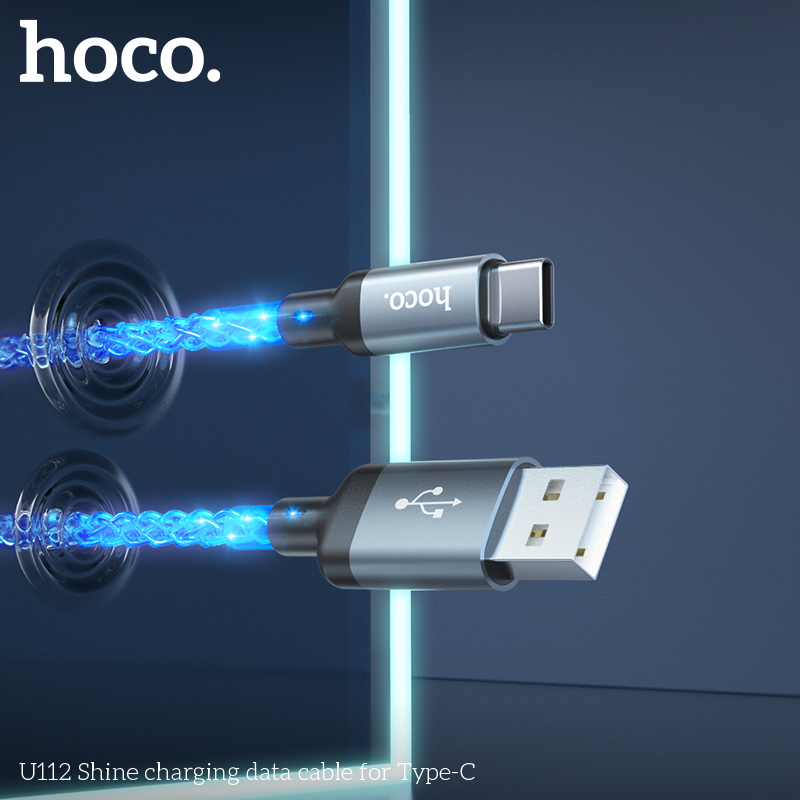 Cáp Sạc Nhanh Hoco U112 Shine Đèn Led Đổi Màu Cổng Type C Cáp Sạc Nhanh Hoco U112 Shine Đèn Led Đổi Màu Cổng Type C