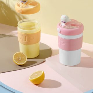 Bình Nước Bobo Cup Nắp Thú Xinh Xắn, Kèm Ống Hút Silicon Nhiều Màu 400Ml