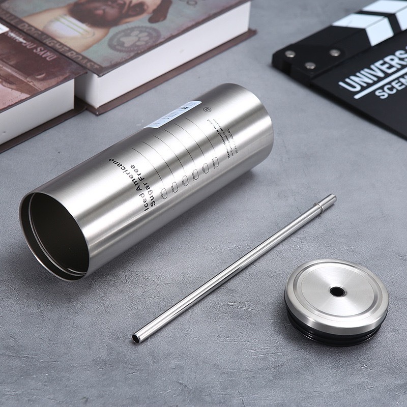 Ly Giữ Nhiệt Iced Americano Inox 304 Dáng Cao Kèm Ống Hút Ly Giữ Nhiệt Iced Americano Inox 304 Dáng Cao Kèm Ống Hút