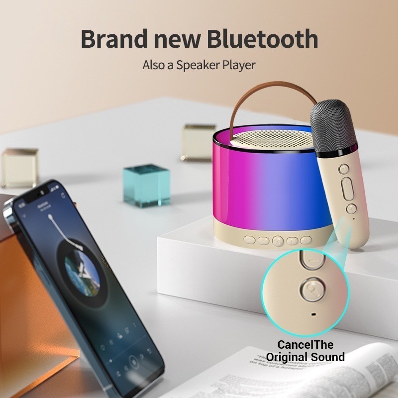 Loa Karaoke Bluetooth Mini Đổi Màu K52 Kèm 2 Mic