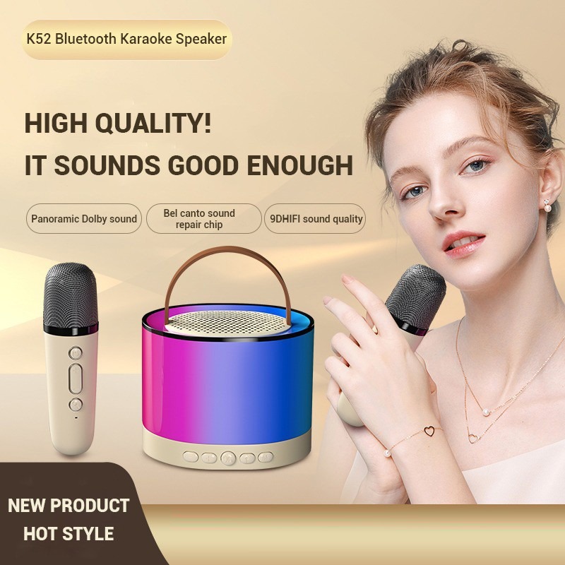 Loa Karaoke Bluetooth Mini Đổi Màu K52 Kèm 2 Mic