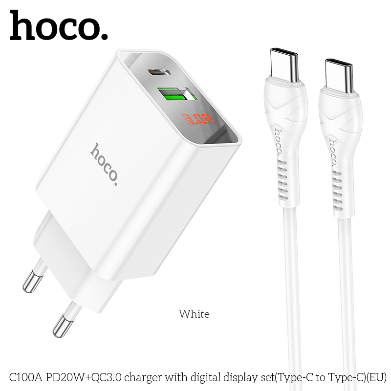 Bộ Sạc Nhanh Hoco C100A Pd20W+Qc3.0 Type-C To Type-C