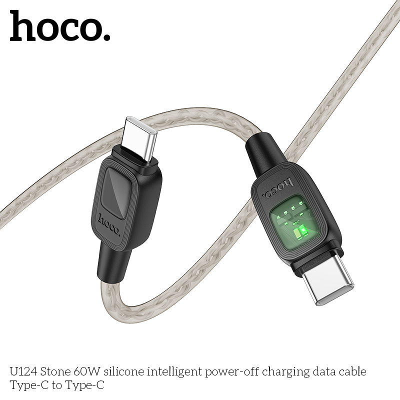 Cáp Dữ Liệu Sạc Tắt Nguồn Thông Minh Silicone Hoco U124 Type C To Type C 60W Cáp Dữ Liệu Sạc Tắt Nguồn Thông Minh Silicone Hoco U124 Type C To Type C 60W