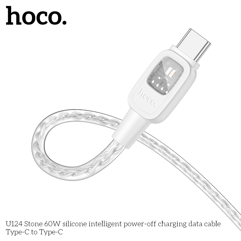 Cáp Dữ Liệu Sạc Tắt Nguồn Thông Minh Silicone Hoco U124 Type C To Type C 60W Cáp Dữ Liệu Sạc Tắt Nguồn Thông Minh Silicone Hoco U124 Type C To Type C 60W