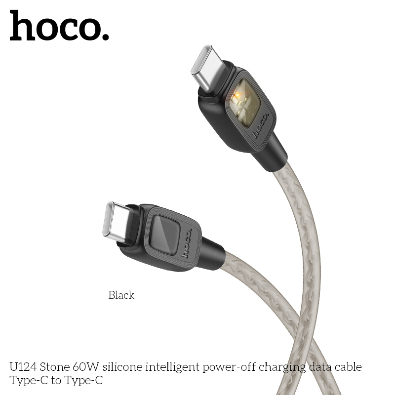 Cáp Dữ Liệu Sạc Tắt Nguồn Thông Minh Silicone Hoco U124 Type C To Type C 60W Cáp Dữ Liệu Sạc Tắt Nguồn Thông Minh Silicone Hoco U124 Type C To Type C 60W