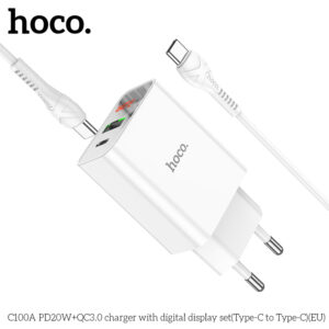 Bộ Sạc Nhanh Hoco C100A Pd20W Qc3.0 Type-C To Type-C Có Đèn Led Dây Dài 1M