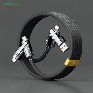 Cáp Sạc Nhanh Pd60W Max Cá Mập Bọc Thép 4 Đầu (1 Usb, 2 Type-C, 1 Ip) Siêu Tiện Lợi