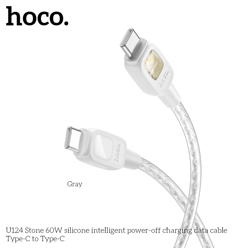 Cáp Dữ Liệu Sạc Tắt Nguồn Thông Minh Silicone Hoco U124 Type C To Type C 60W Cáp Dữ Liệu Sạc Tắt Nguồn Thông Minh Silicone Hoco U124 Type C To Type C 60W