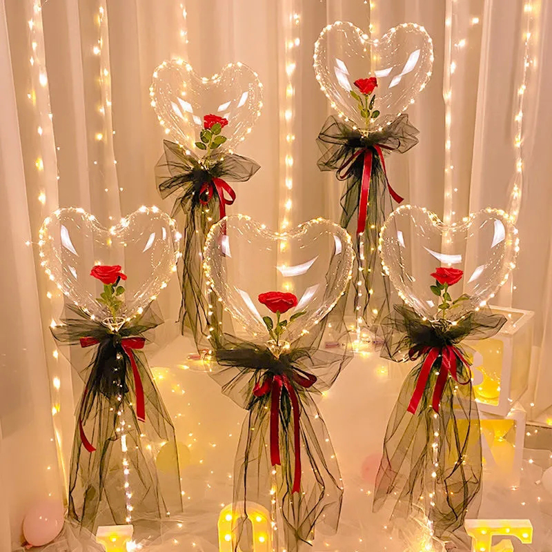 Hoa Hồng Bong Bóng Hình Trái Tim Trang Trí Đen Led Hoa Hồng Bong Bóng Hình Trái Tim Trang Trí Đen Led