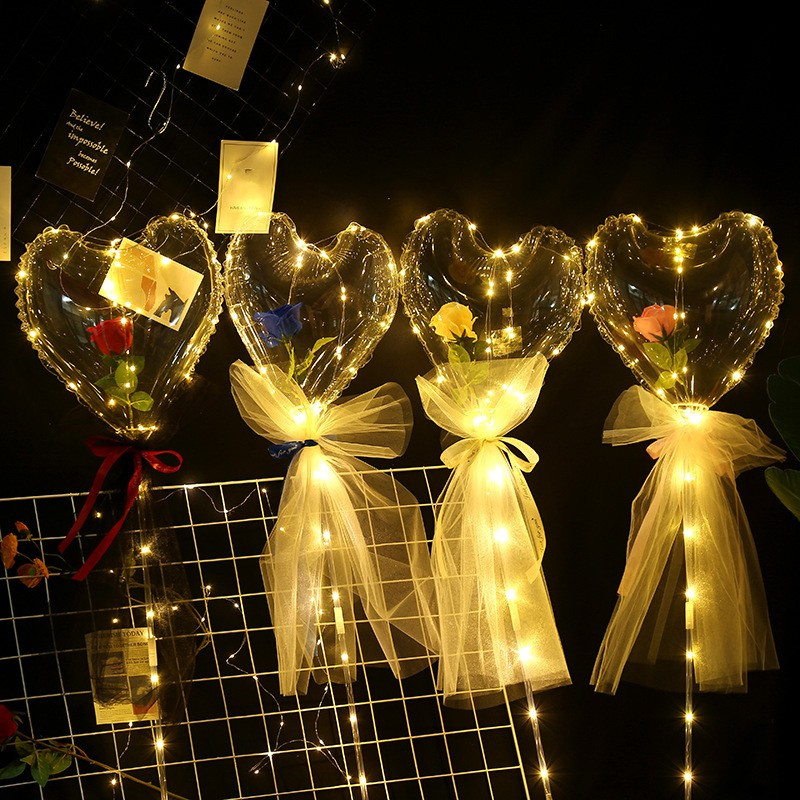 Hoa Hồng Bong Bóng Hình Trái Tim Trang Trí Đen Led Hoa Hồng Bong Bóng Hình Trái Tim Trang Trí Đen Led