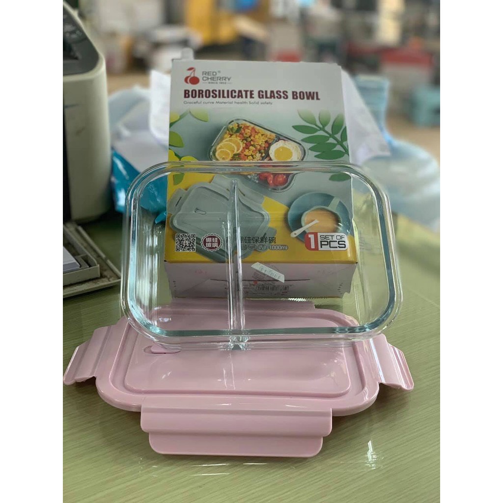 Hộp Lạnh Thủy Tinh 2 Ngăn Tiện Lợi Dung Tích 1000Ml (Hộp 2 Ngăn)