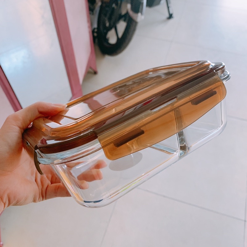 Hộp Lạnh Thủy Tinh 2 Ngăn Tiện Lợi Dung Tích 1000Ml (Hộp 2 Ngăn)