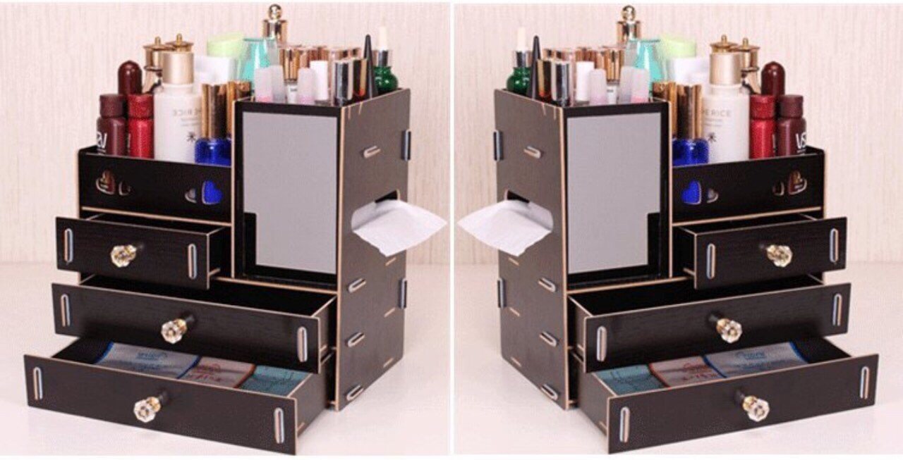 Hộp Đựng Mỹ Phẩm 4 Ngăn Có Gương Hộp Đựng Mỹ Phẩm 4 Ngăn Có Gương