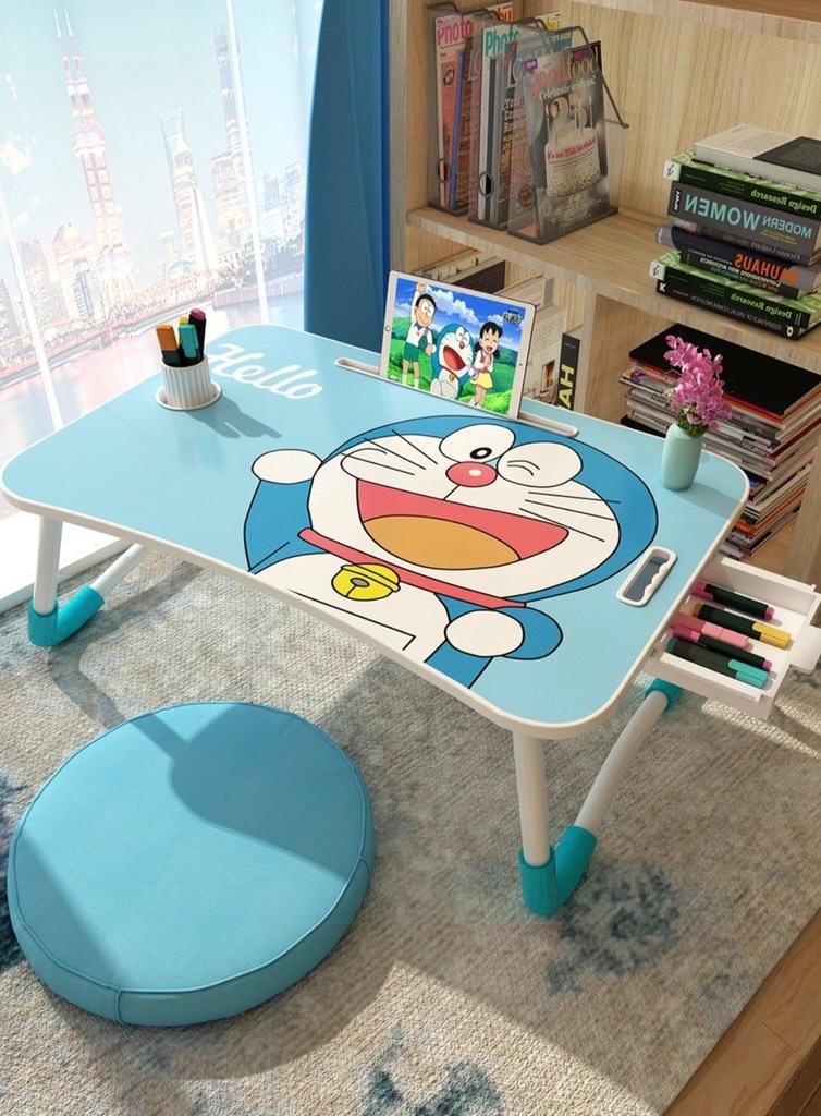 Bàn Học Gấp Gọn Hình Thú Có Khe Cắm Điện Thoại Và Khay Ly, Ngăn Kéo Rút