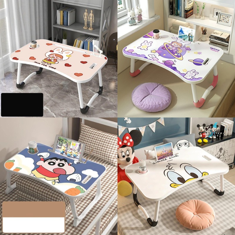 Bàn Học Gấp Gọn Hình Thú Có Khe Cắm Điện Thoại Và Khay Ly, Ngăn Kéo Rút