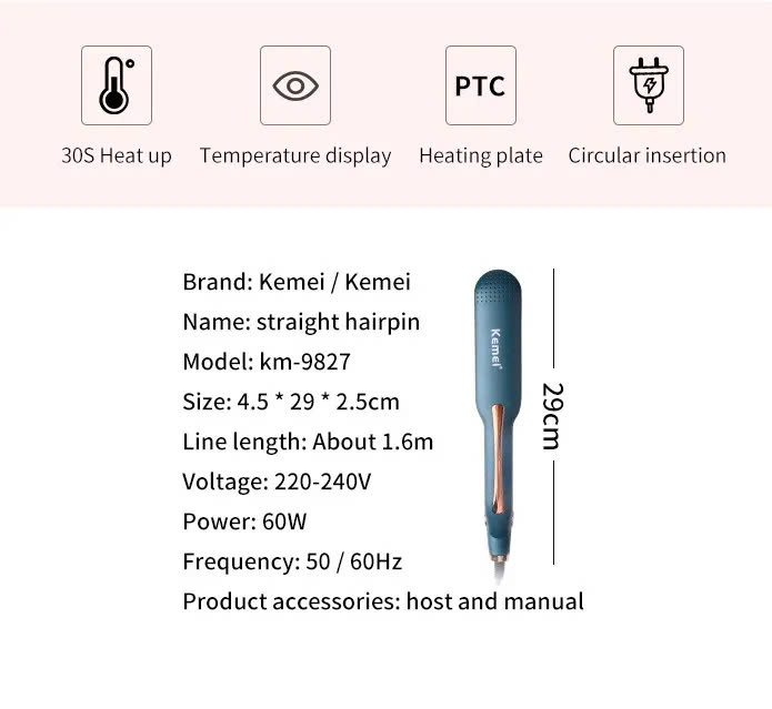 Máy Duỗi Tóc Chuyên Nghiêp Điều Chỉnh Nhiệt Độ Kemei Km 9827