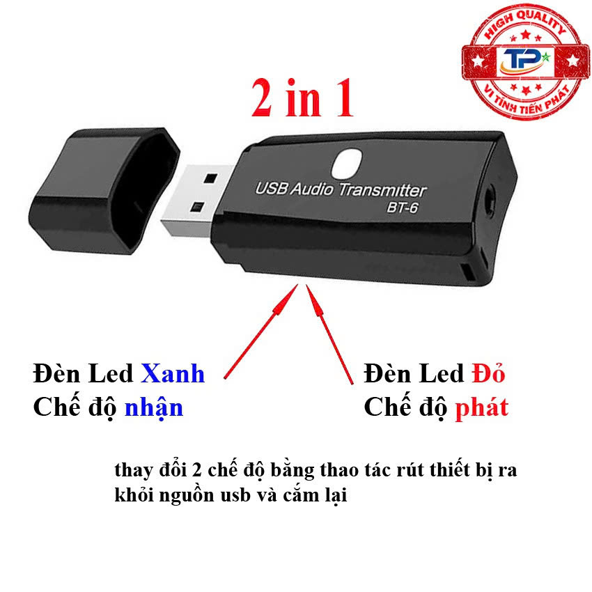 Usb Dongle Bluetooth 5.0 Bt-Tx6  2In1 Thiết Bị Thu Phát Bluetooth Âm Thanh Không Dây Dùng Cho Tai Nghe, Âm Ly,ô Tô