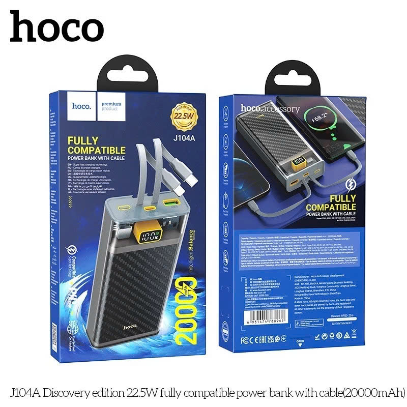 Pin Sạc Dự Phòng Hoco J104A Có Màn Hình Led 20000Mah Sạc Nhanh 22.5W Pd Typec 20W Kèm 2 Cáp Sạc Typec-Lightning Pin Sạc Dự Phòng Hoco J104A Có Màn Hình Led 20000Mah Sạc Nhanh 22.5W Pd Typec 20W Kèm 2 Cáp Sạc Typec-Lightning