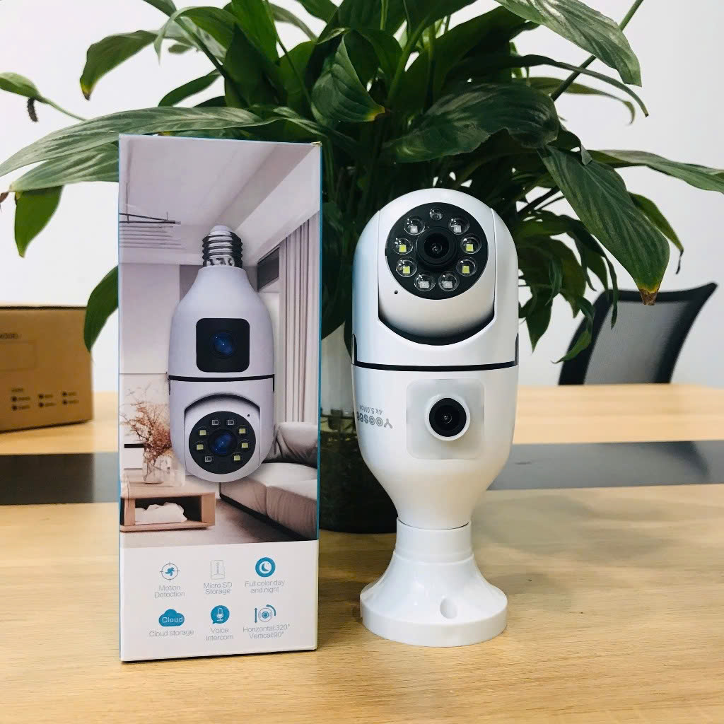 Camera Yoosee Qs211 2 Mắt Dạng Bóng Đèn Fhd Xem 2 Khung Hình, Hình Ảnh Sắc Nét, Quay Đêm Có Màu