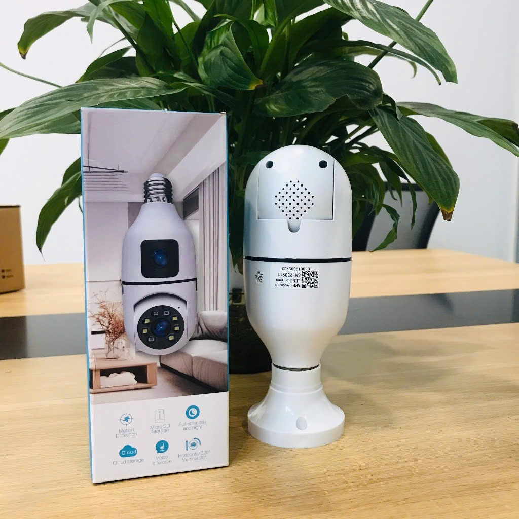 Camera Yoosee Qs211 2 Mắt Dạng Bóng Đèn Fhd Xem 2 Khung Hình, Hình Ảnh Sắc Nét, Quay Đêm Có Màu