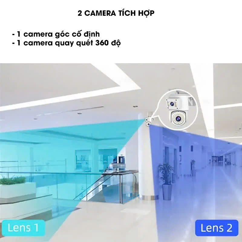 Camera Yoosee Qpt309 2 Mắt 8Mpx 44 Đèn Led Siêu Sáng Xoay 360 Độ- Xem 2 Vị Trí Khác Nhau Trên 1 Camera- Đàm Thoại 2 Chiều
