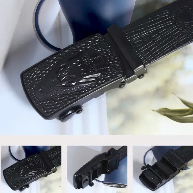 Dây Nịt Mặt Đầu Cá Sấu Da Pu Khóa Tự Động Sang Trọng