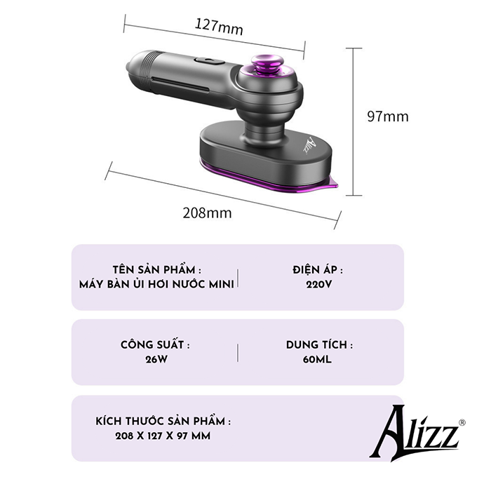 Bàn Ủi Hơi Nước Mini Cầm Tay Nhỏ Gọn Xoay 180 Độ Alizz Al-13595