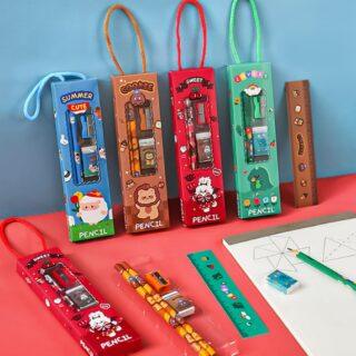 Dụng Cụ Học Tập Bút Chì Thước Kẻ 5 Món Họa Tiết Hoạt Hình Dễ Thương Nhỏ Gọn Tiện Dụng Cho Học Sinh