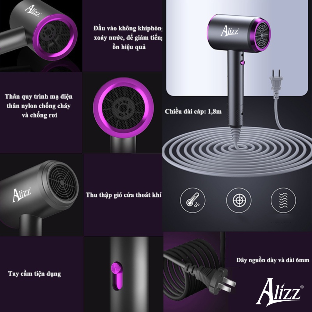 Máy Sấy Tóc 2 Chiều Nóng Lạnh 800W Alizz Al-13555 Máy Sấy Tóc 2 Chiều Nóng Lạnh 800W Alizz Al-13555