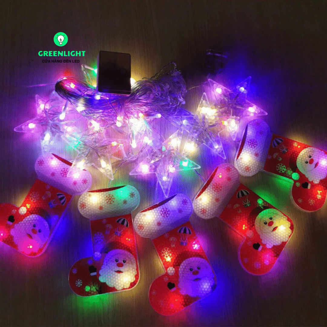 Dây Đèn 5 Tất Vớ Noel + 5 Sao Nhỏ Sáng 7 Màu