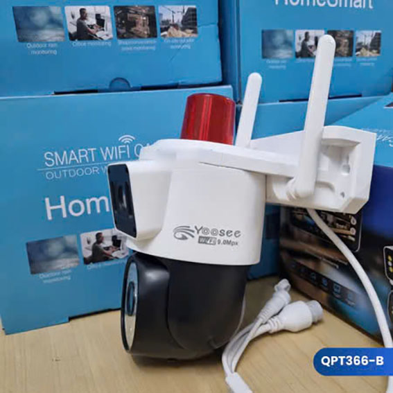 Camera Wifi 9Mpx Yoosee Qpt366-B Có Đèn Báo Động Đỏ Và 2 Ống Kính 2 Khung Hình