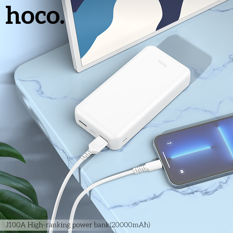 Pin Sạc Dự Phòng Hoco J100A 20000Mah Với 2 Cổng Input 2 Cổng Output Max 2.1A Và Đèn Led Báo Dung Lượng Sạc