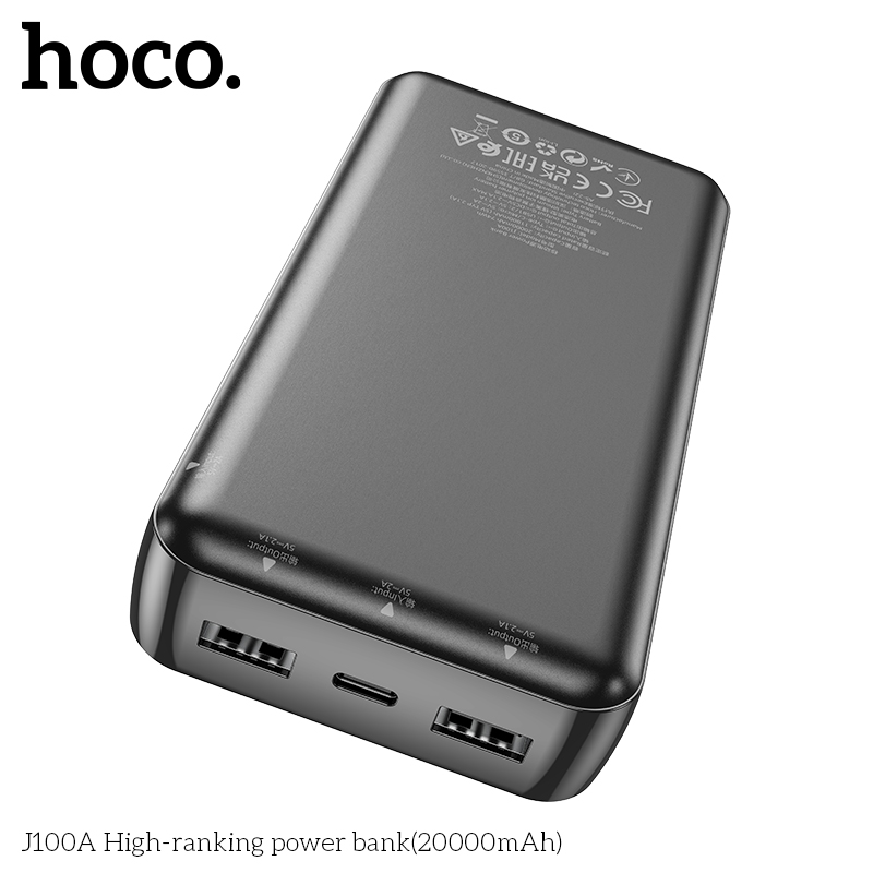 Pin Sạc Dự Phòng Hoco J100A 20000Mah Với 2 Cổng Input 2 Cổng Output Max 2.1A Và Đèn Led Báo Dung Lượng Sạc