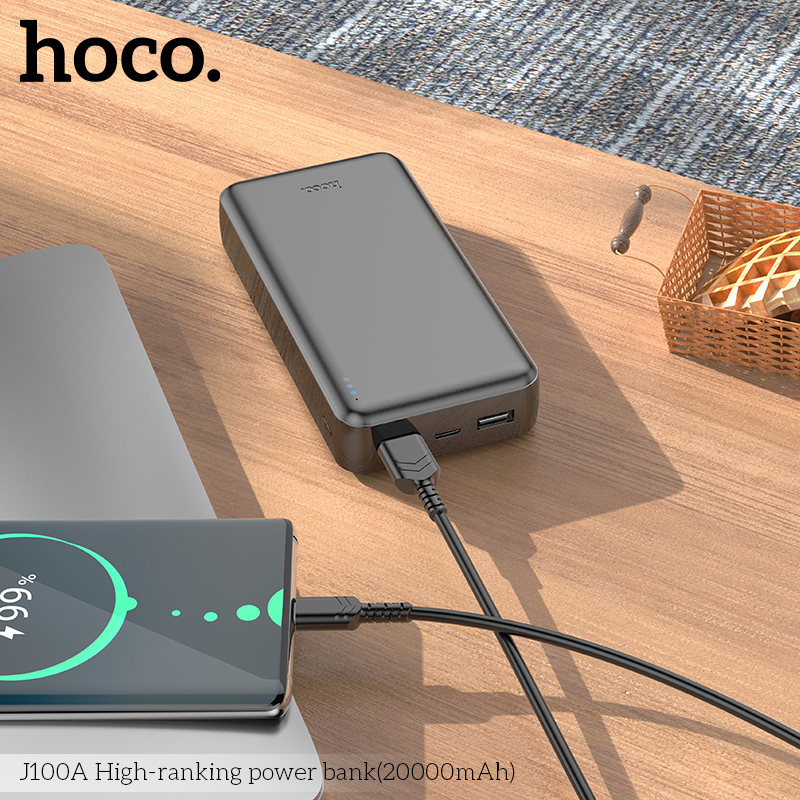 Pin Sạc Dự Phòng Hoco J100A 20000Mah Với 2 Cổng Input 2 Cổng Output Max 2.1A Và Đèn Led Báo Dung Lượng Sạc