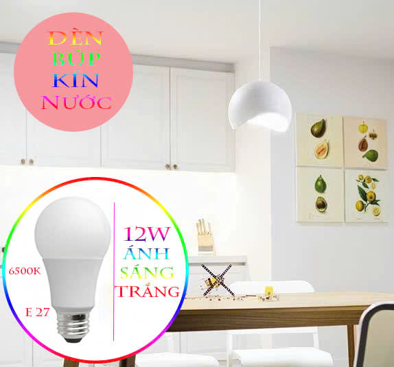 Bóng Đèn Led Bulb Tròn Tiết Kiệm Điện Kín Chống Nước 12W Ánh Sáng Trắng