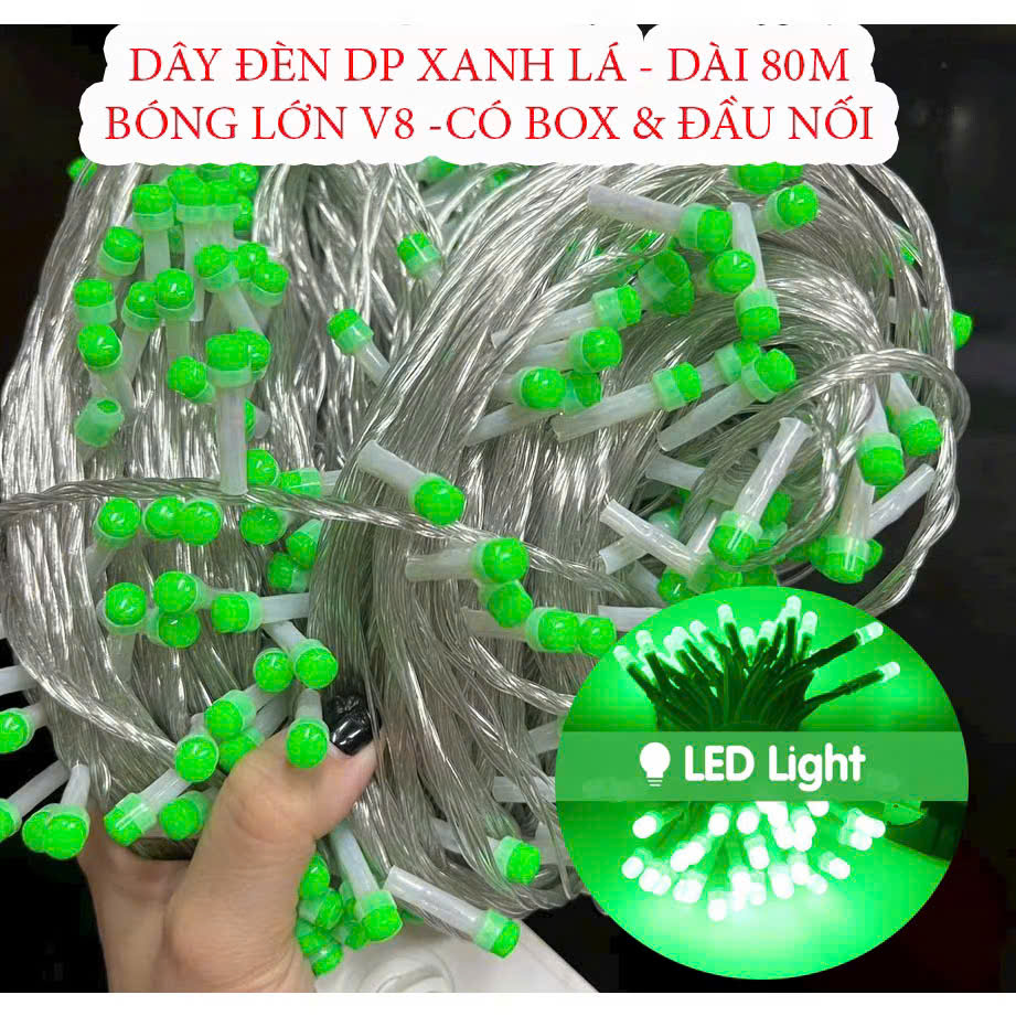 Dây Đèn Dp Xanh Lá 8 Chế Độ Chớp Dài 80M Bóng Lớn V8 Có Box Điều Chỉnh Và Đầu Nối Dây Đèn Dp Xanh Lá 8 Chế Độ Chớp Dài 80M Bóng Lớn V8 Có Box Điều Chỉnh Và Đầu Nối