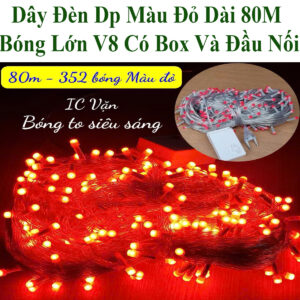 Dây Đèn Dp Màu Đỏ 8 Chế Độ Chớp Dài 80M Bóng Lớn V8 Có Box Điều Chỉnh Và Đầu Nối