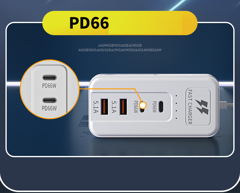 Ổ Cắm Điện Đa Năng 66W 4 Cổng Sạc Với 2 Cổng Usb Và 2 Cổng Type-C Pd