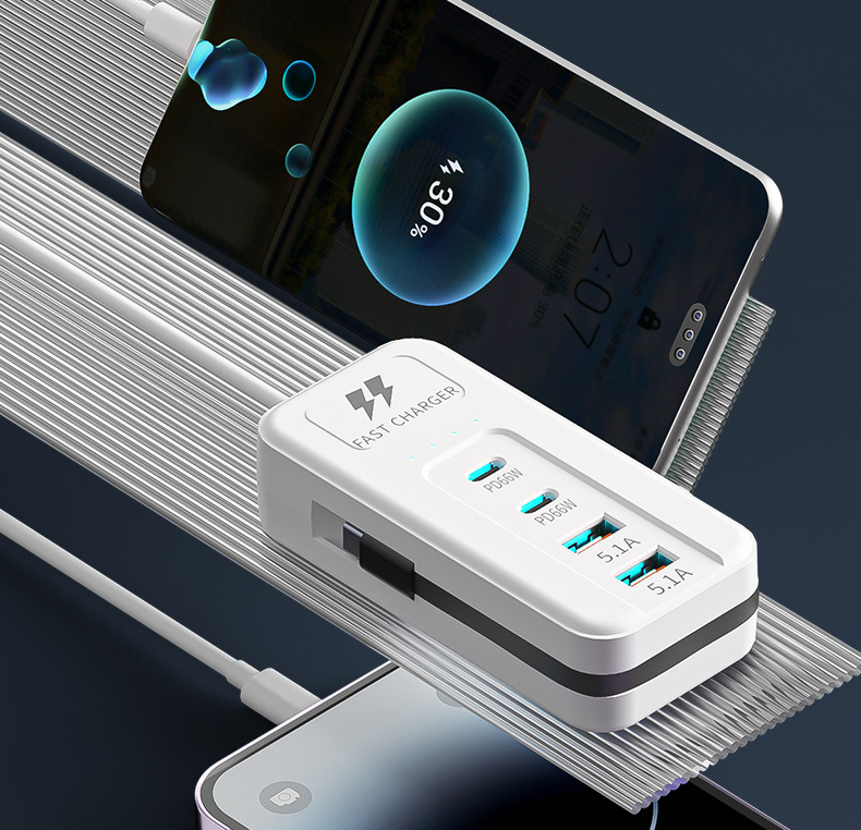 Ổ Cắm Điện Đa Năng 66W 4 Cổng Sạc Với 2 Cổng Usb Và 2 Cổng Type-C Pd