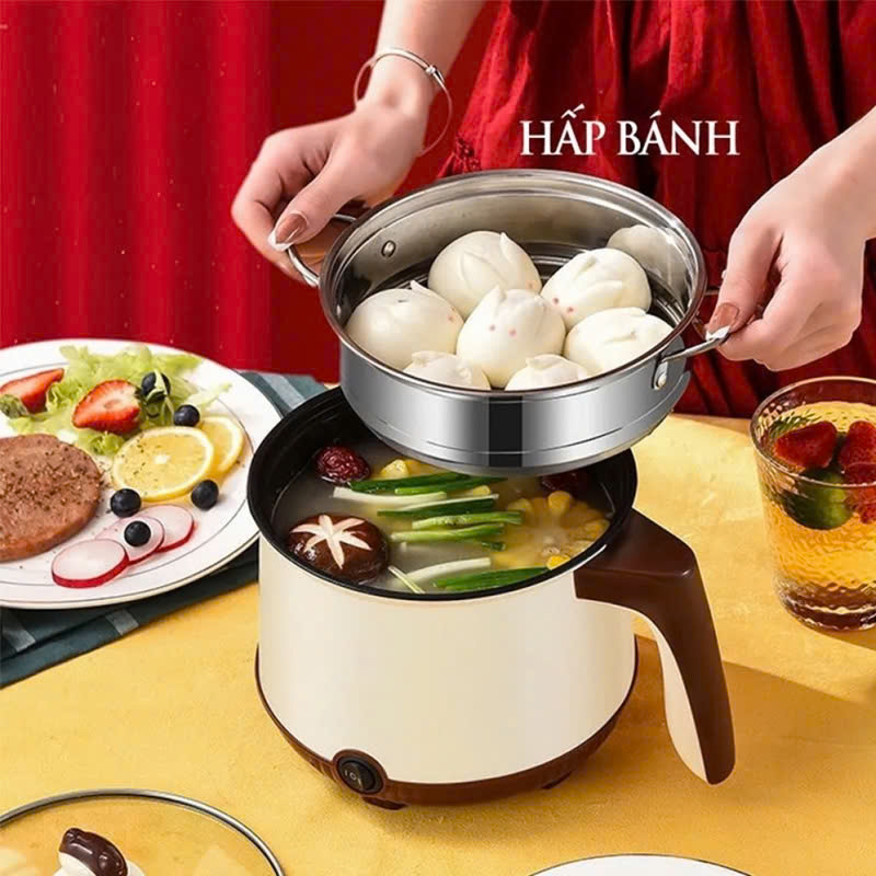 Ca Nấu Mì Mini Đa Năng 2 Tầng Shanban Chữ B: 2 Nấc Nhiệt Kèm Hấp Inox Ca Nấu Mì Mini Đa Năng 2 Tầng Shanban Chữ B: 2 Nấc Nhiệt Kèm Hấp Inox