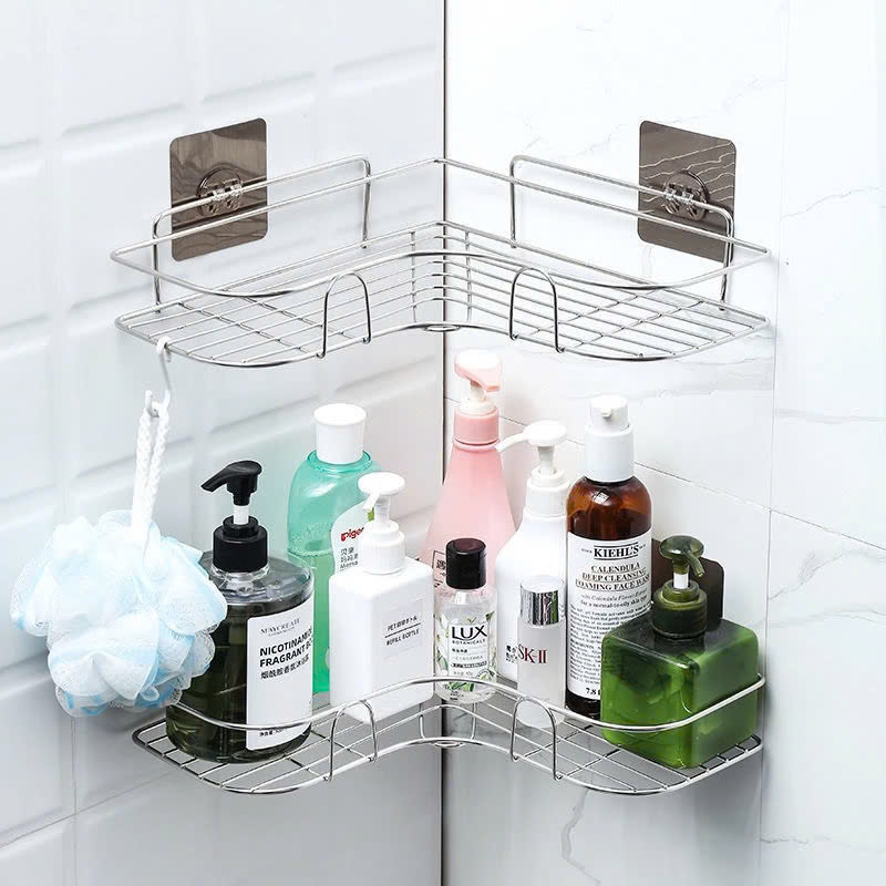 Kệ Góc Inox Trắng Kèm Miếng Dán Góc Tường Phòng Tắm, Nhà Bếp Kệ Góc Inox Trắng Kèm Miếng Dán Góc Tường Phòng Tắm, Nhà Bếp