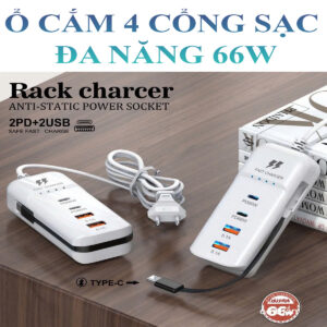 Ổ Cắm Điện Đa Năng 66W 4 Cổng Sạc Với 2 Cổng Usb Và 2 Cổng Type-C Pd