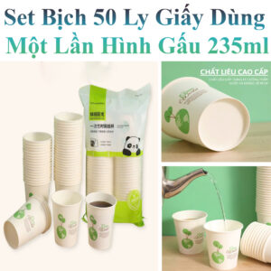 Set Bịch 50 Ly Giấy Uống Nước Dùng Một Lần Hình Gấu 235Ml